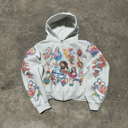We Are Righteous The “Risen King” Cropped Zip Up Hoodie White