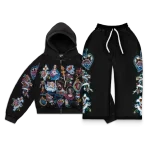 “Risen King” Cropped Zip Tracksuit (Black)