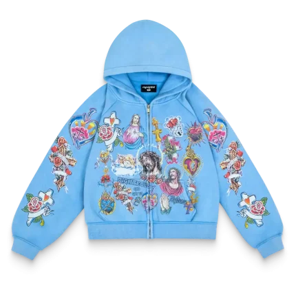 “Risen King” Cropped Zip Tracksuit (Blue)